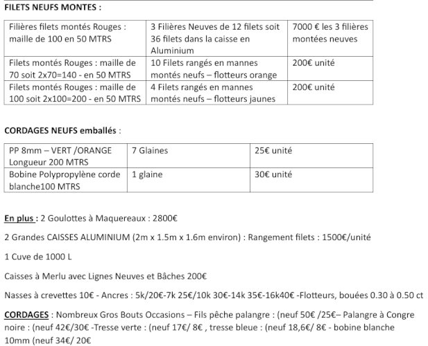 A saisir FILETS - GOULOTTES A MAQUEREAUX - bobines cordages ----