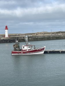 Wooden fishing trawler boat